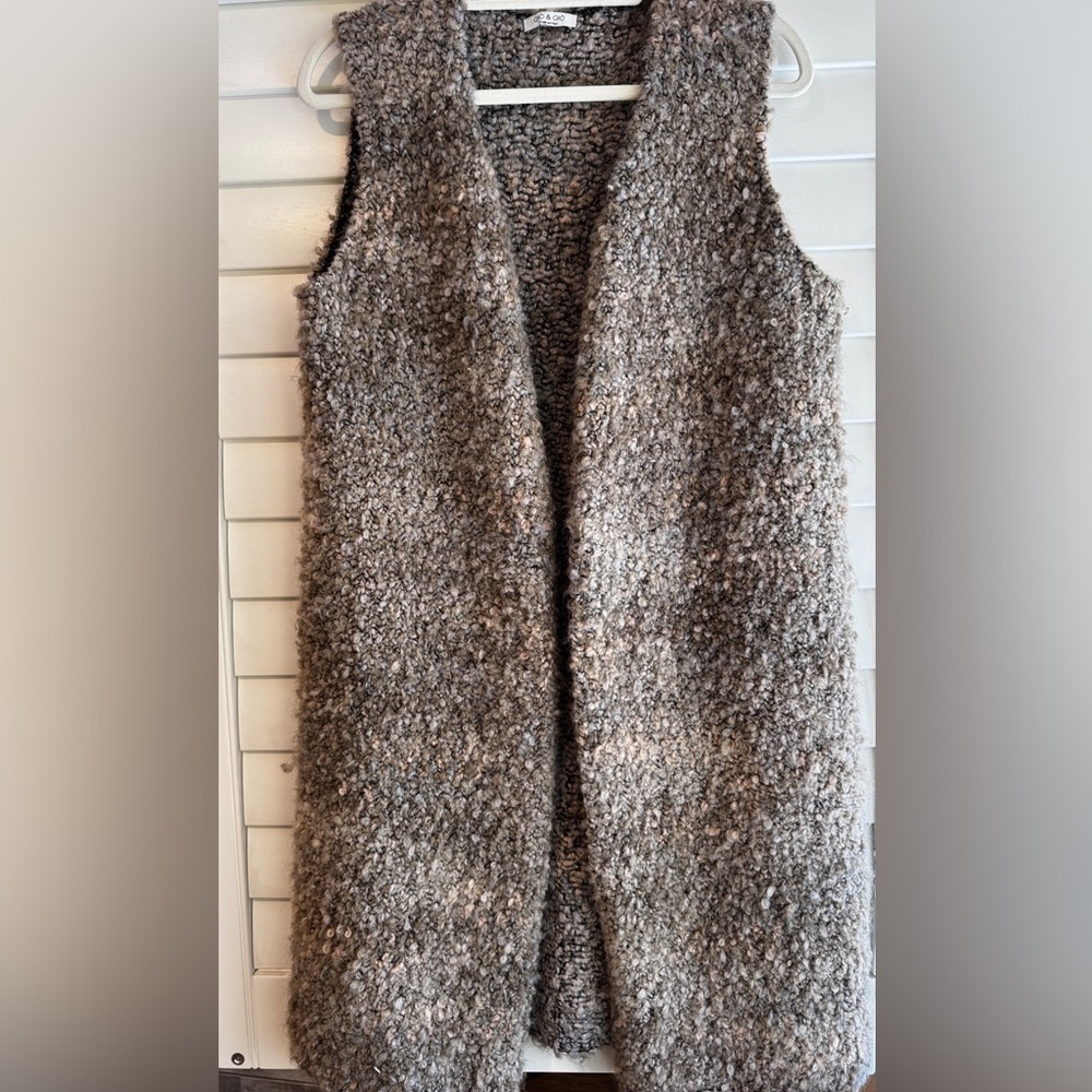 GIO & GIO Made In Italy Mohair Blend Boucle Long Vest Wool Textured Duste